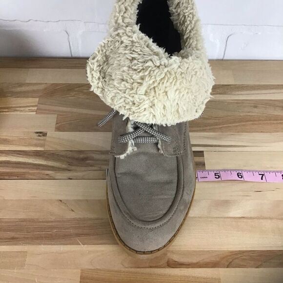 bke Sole ankle boots lace up wedge plateform faux fur tan size 10 fall booties - Picture 15 of 16